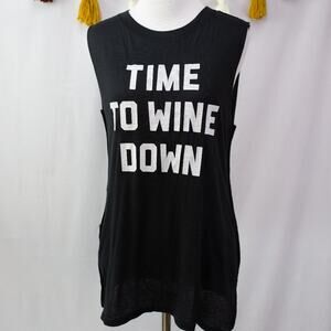 Social Decay NEW Black Crew Neck Tank Top Time to Wine Down Size Small/Medium